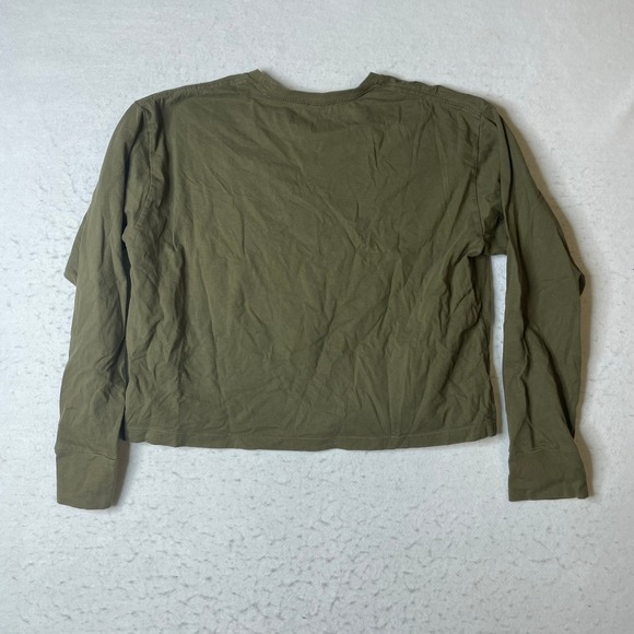 ACDC Back in Black Long Sleeve Crop Top T Shirt Olive Green Large - Picture 3 of 5